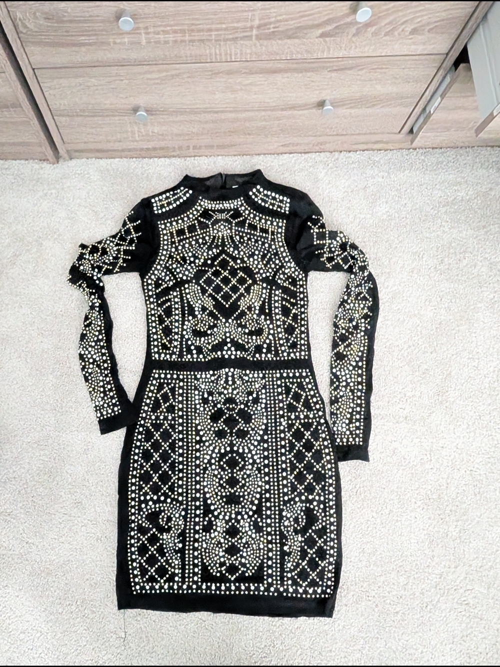 Dark blue Long-Sleeve Embellished Bodycon Dress